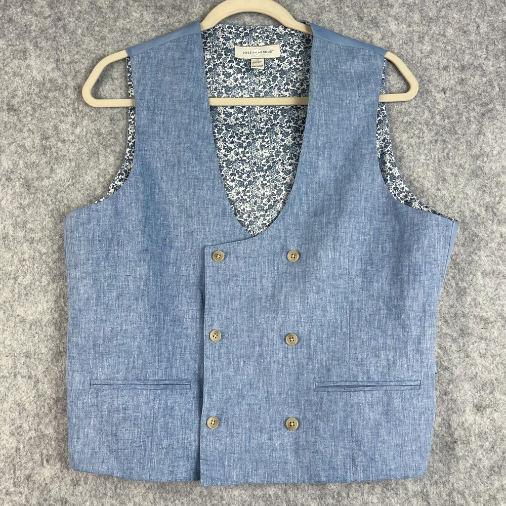 Joseph Abboud Linen Blend Vest Waistcoat Mens Medium Blue Double Breasted Preppy